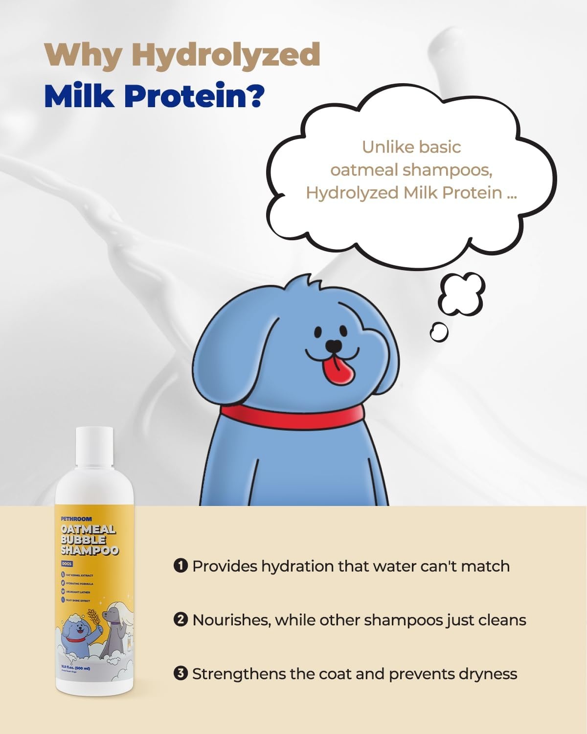 image:imagePETHROOM Premium Oatmeal Dog Shampoo for Itchy Sensitive Skin Hypoallergenic with Oat Hemp Lavender amp Milk Protein for Dry Skin Treatment and Allergy Relief 169 oz