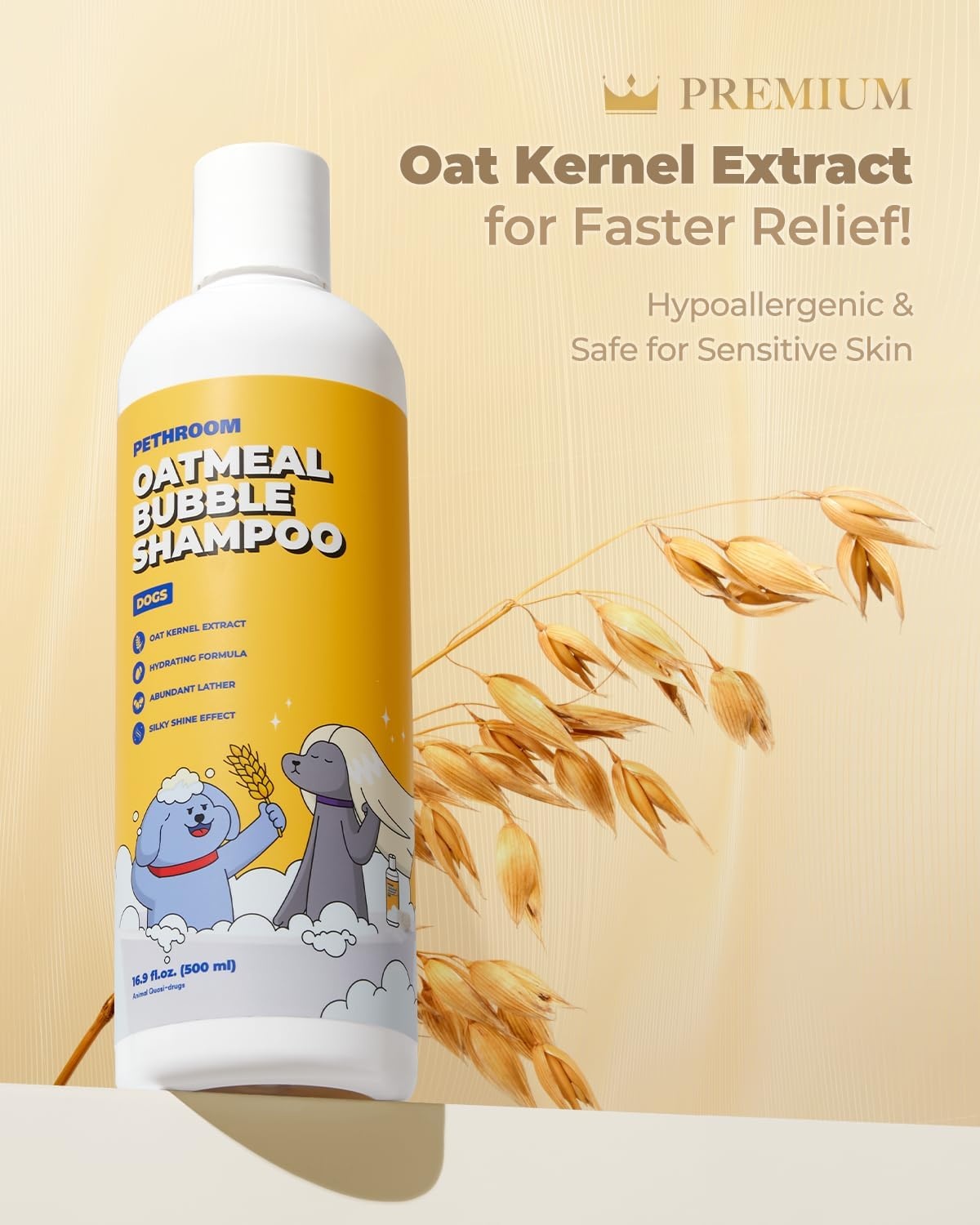 image:imagePETHROOM Premium Oatmeal Dog Shampoo for Itchy Sensitive Skin Hypoallergenic with Oat Hemp Lavender amp Milk Protein for Dry Skin Treatment and Allergy Relief 169 oz