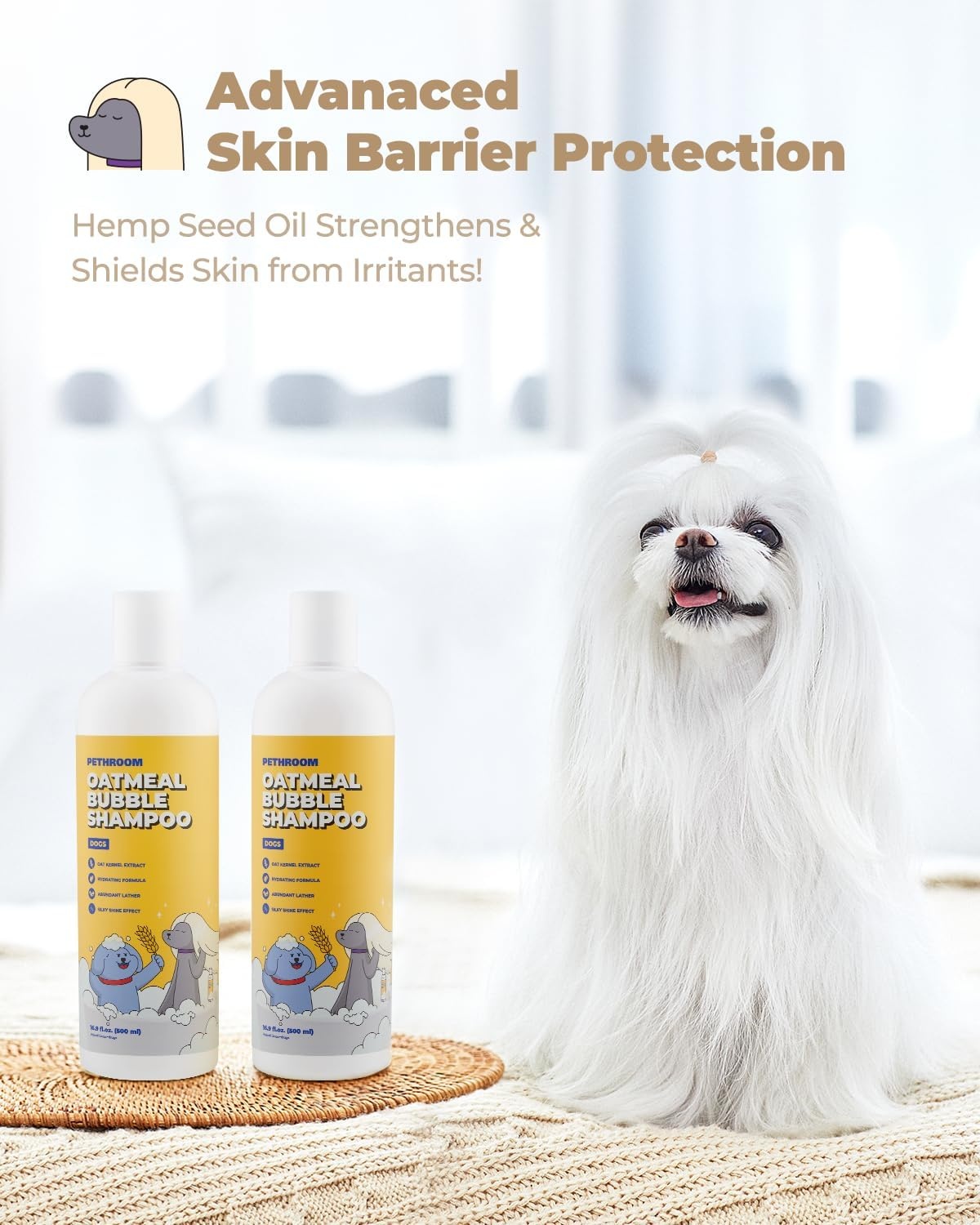 image:imagePETHROOM Premium Oatmeal Dog Shampoo for Itchy Sensitive Skin Hypoallergenic with Oat Hemp Lavender amp Milk Protein for Dry Skin Treatment and Allergy Relief 169 oz