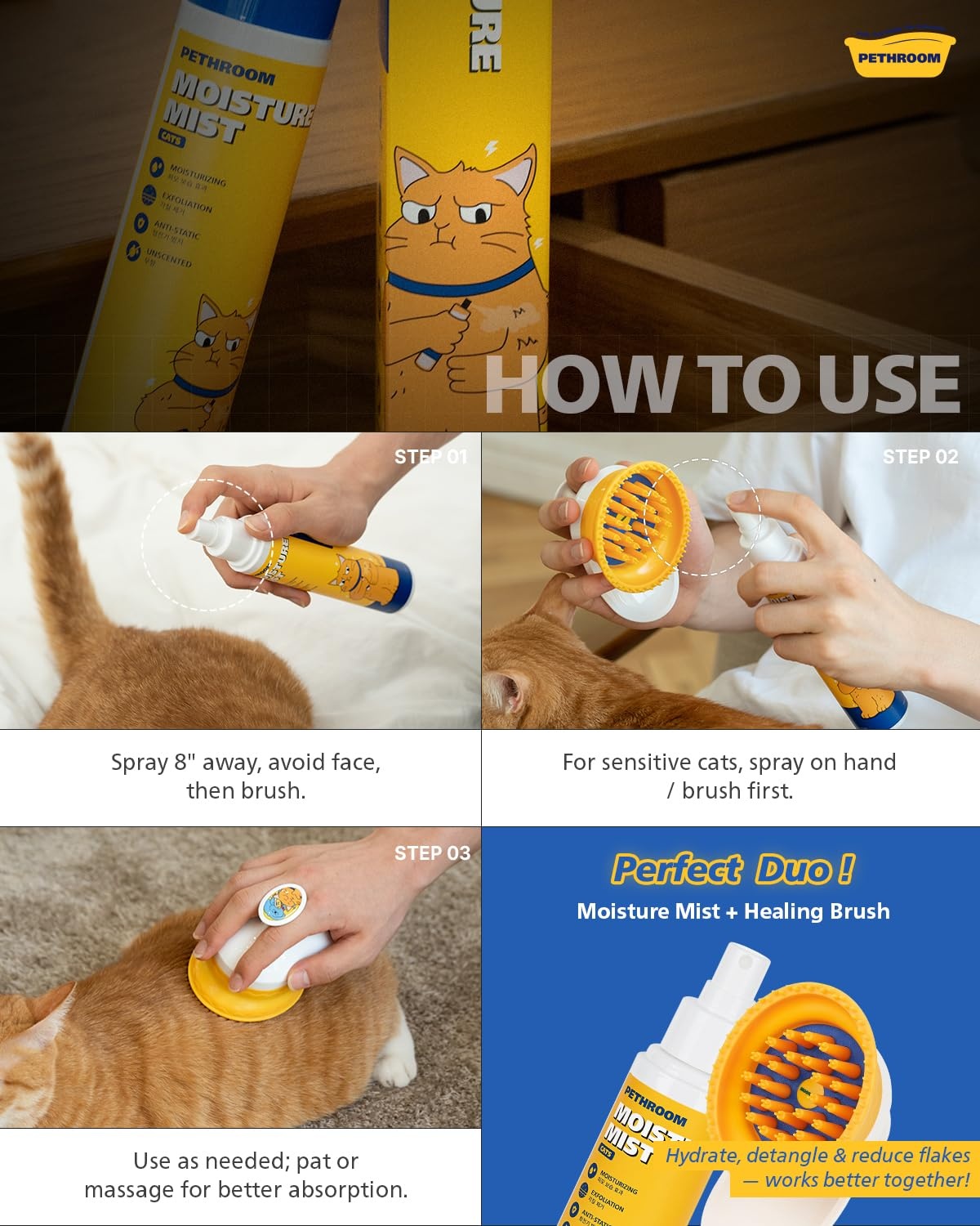 image:imagePETHROOM Unscented Cat Moisture Mist Natural LeaveIn Conditioner Spray for Cats 95 Plant Extracts Hydrating Detangling Static amp Dander Control 100 EWG Green