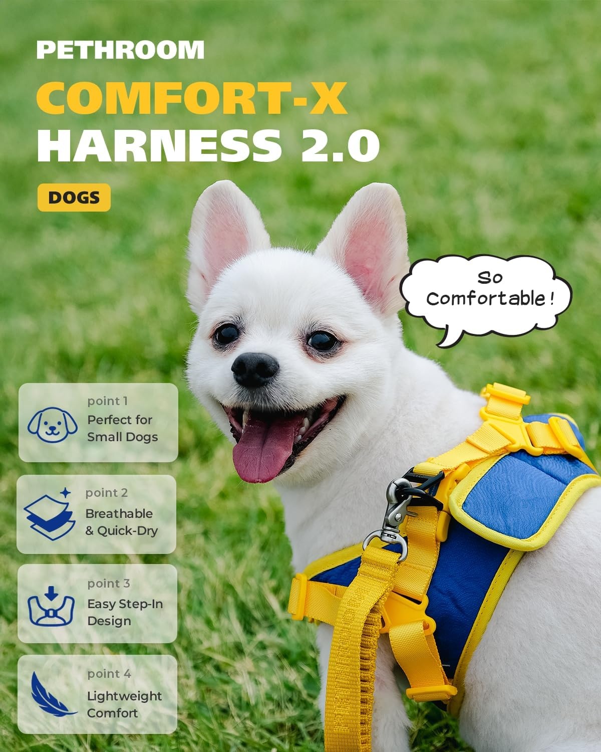 image:imagePETHROOM ComfortX Dog Harness 20 StepIn Lightweight Vest No Choke Easy OnOff with OneTouch Buckle Breathable 3D Mesh Padded amp ShockAbsorbing Adjustable for Small Medium Dogs Extra LargeS Chest 114138 in