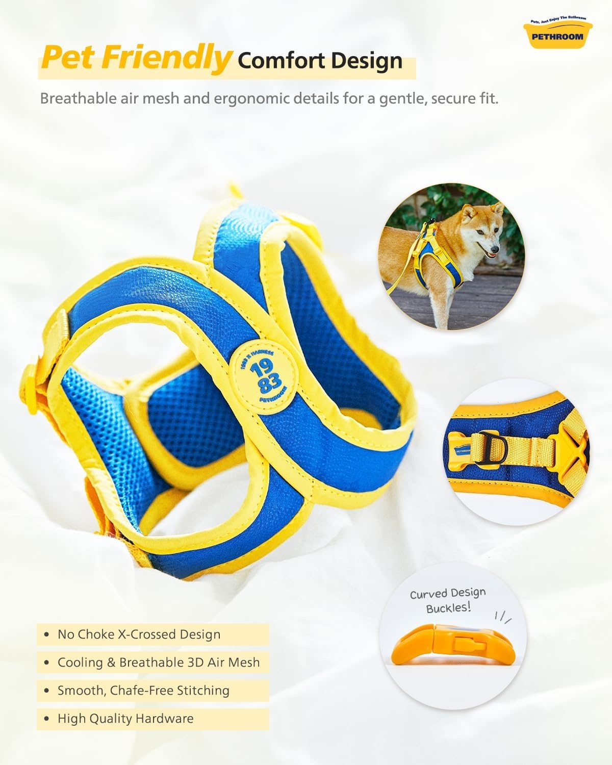 image:imagePETHROOM ComfortX Dog Harness 20 StepIn Lightweight Vest No Choke Easy OnOff with OneTouch Buckle Breathable 3D Mesh Padded amp ShockAbsorbing Adjustable for Small Medium Dogs Extra LargeS Chest 114138 in
