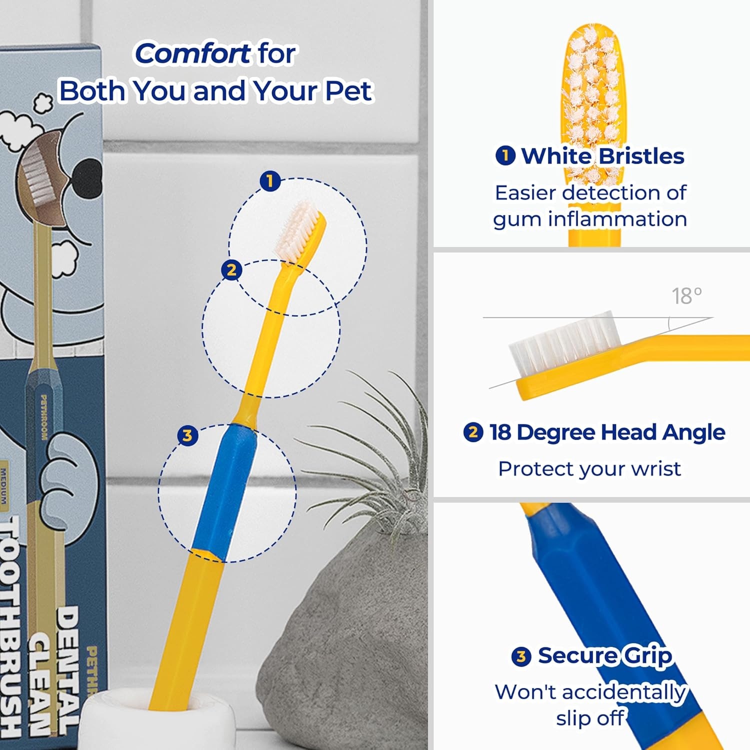 image:imagePETHROOM Pet Toothbrush for Cats and Dogs Round Shaped Head with Ultra Soft Bristle for Deep Cleaning Dental Care Kitten and Small Dogs Tartar Plaque Removal Deep PointMedium