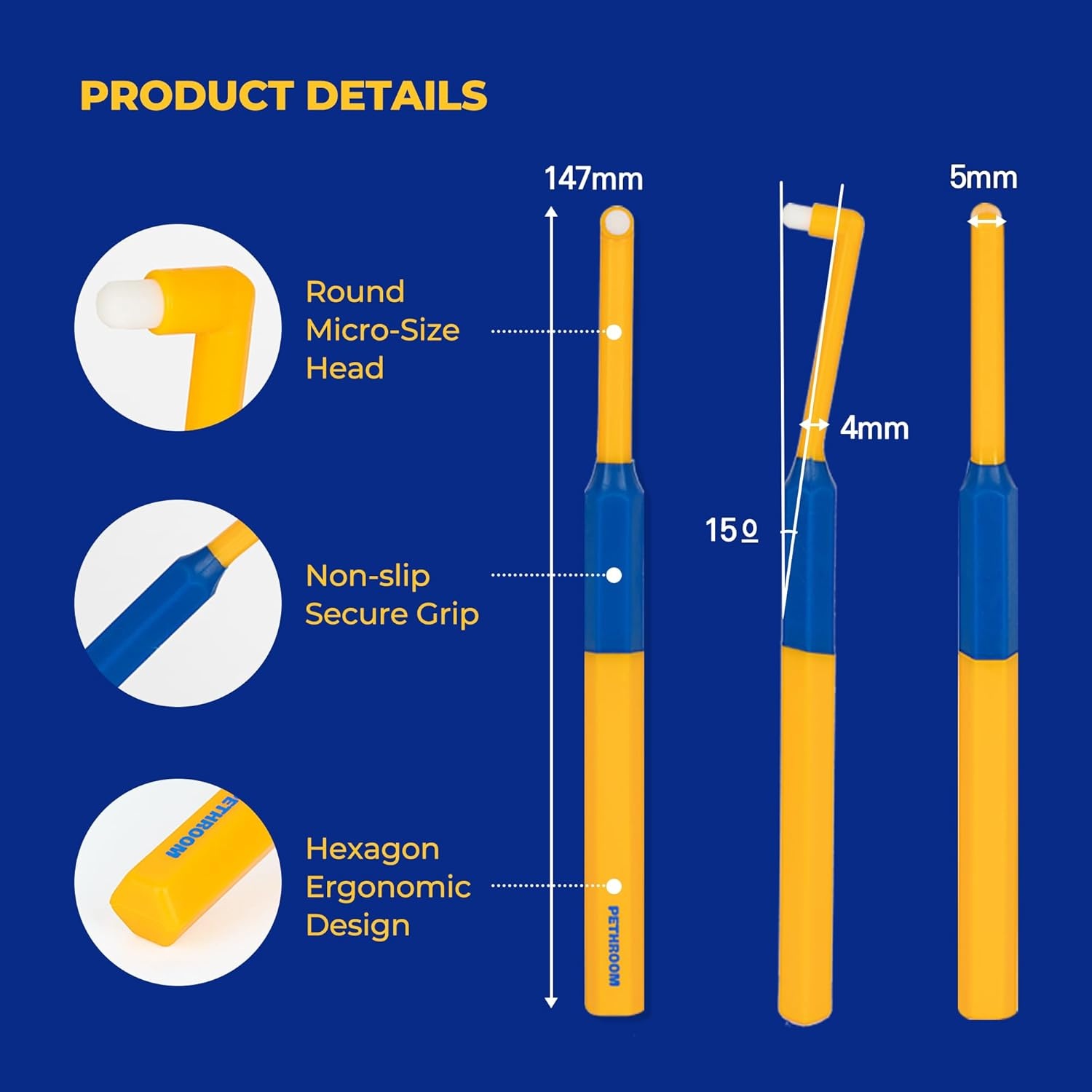 image:imagePETHROOM Pet Toothbrush for Cats and Dogs Round Shaped Head with Ultra Soft Bristle for Deep Cleaning Dental Care Kitten and Small Dogs Tartar Plaque Removal Deep PointDeep Point