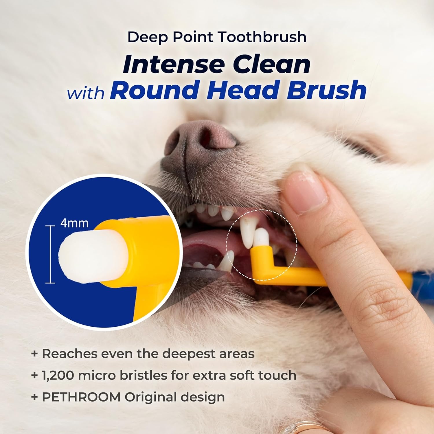 image:imagePETHROOM Pet Toothbrush for Cats and Dogs Round Shaped Head with Ultra Soft Bristle for Deep Cleaning Dental Care Kitten and Small Dogs Tartar Plaque Removal Deep PointDeep Point