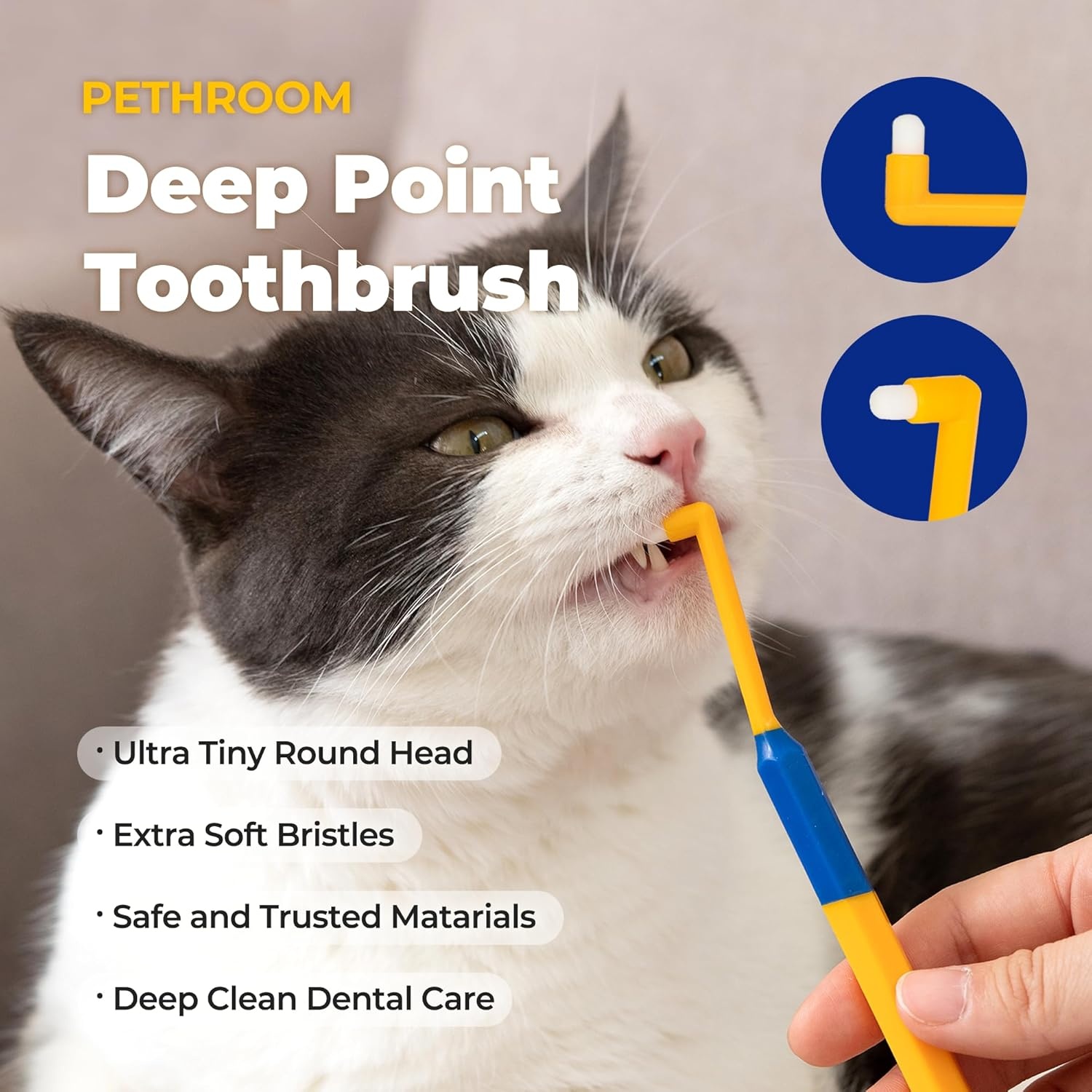 image:imagePETHROOM Pet Toothbrush for Cats and Dogs Round Shaped Head with Ultra Soft Bristle for Deep Cleaning Dental Care Kitten and Small Dogs Tartar Plaque Removal Deep PointDeep Point