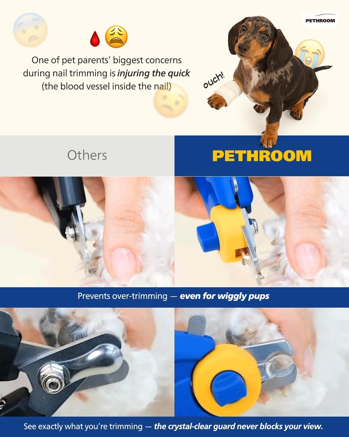 image:imagePETHROOM Professional Dog Nail Clipper with Transparent Guard amp Nail File Adjustable Cutting Length 13mm Sturdy Durable Stainless Steel Blade Nail Trimmer for Pets Avoid Overcutting