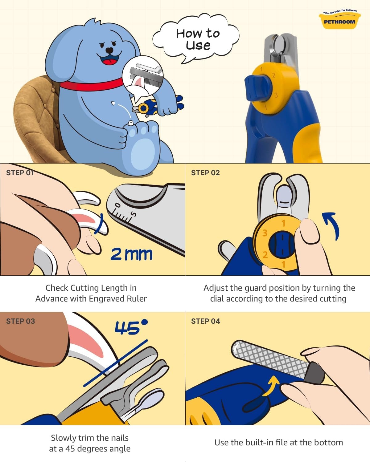 image:imagePETHROOM Professional Dog Nail Clipper with Transparent Guard amp Nail File Adjustable Cutting Length 13mm Sturdy Durable Stainless Steel Blade Nail Trimmer for Pets Avoid Overcutting