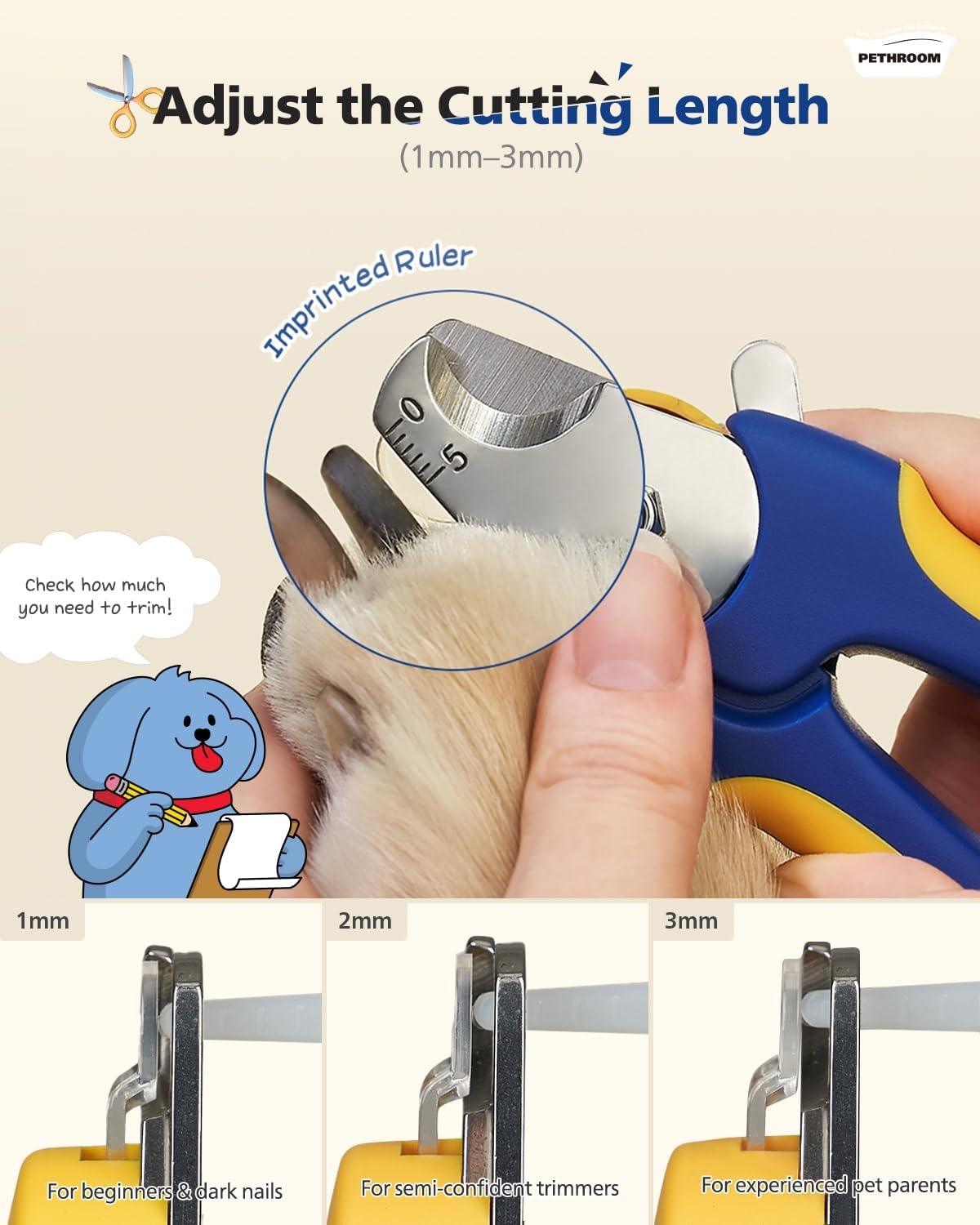 image:imagePETHROOM Professional Dog Nail Clipper with Transparent Guard amp Nail File Adjustable Cutting Length 13mm Sturdy Durable Stainless Steel Blade Nail Trimmer for Pets Avoid Overcutting