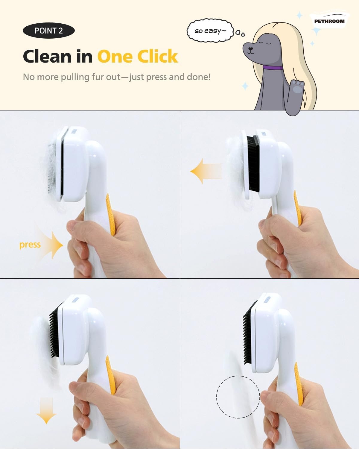 image:imagePETHROOM SelfCleaning Slicker Brush for Dogs amp Cats Gentle Grooming amp Deshedding Tool Removes Mats amp Tangles SkinFriendly Coated Tips OneTouch Hair Removal Button