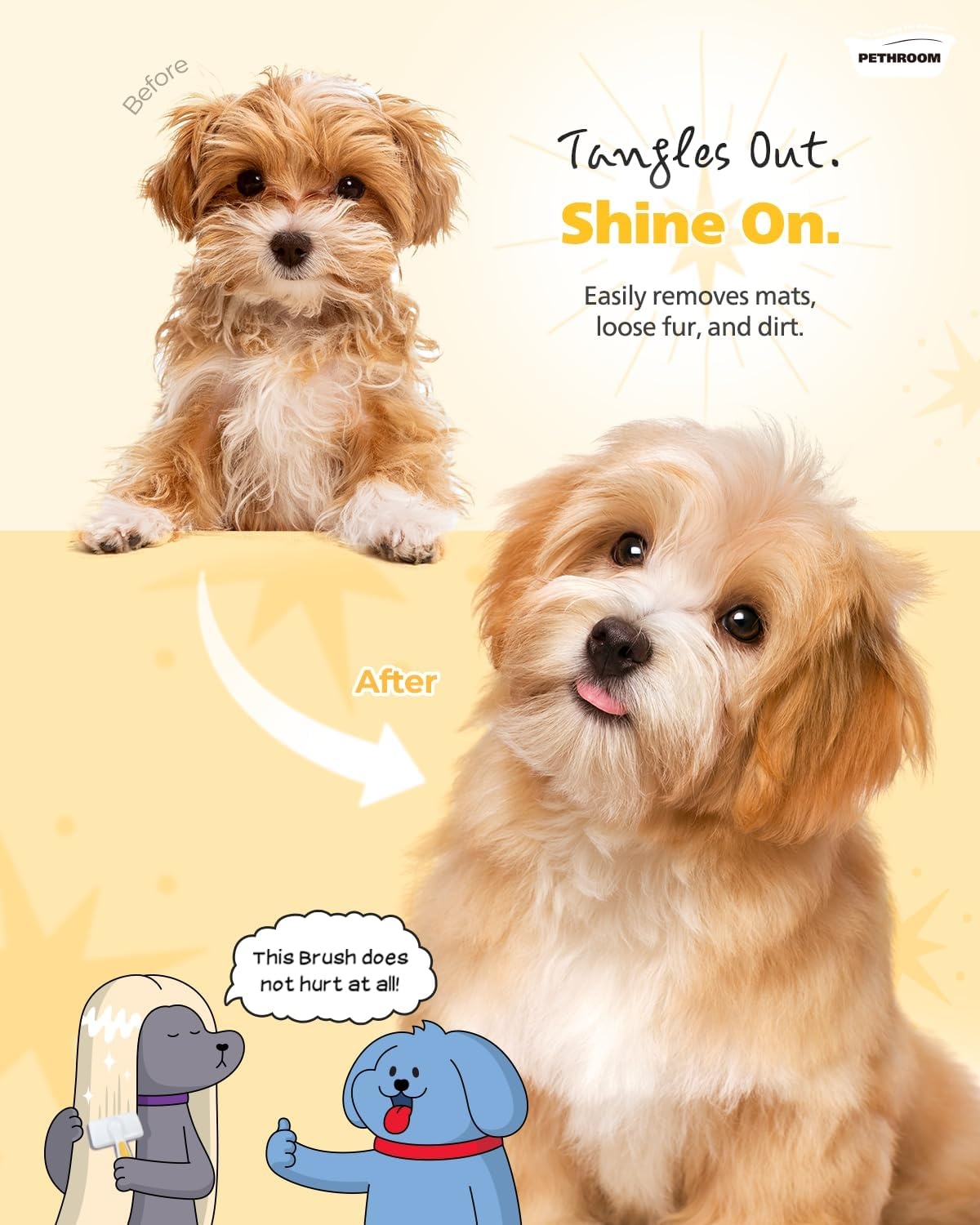 image:imagePETHROOM SelfCleaning Slicker Brush for Dogs amp Cats Gentle Grooming amp Deshedding Tool Removes Mats amp Tangles SkinFriendly Coated Tips OneTouch Hair Removal Button