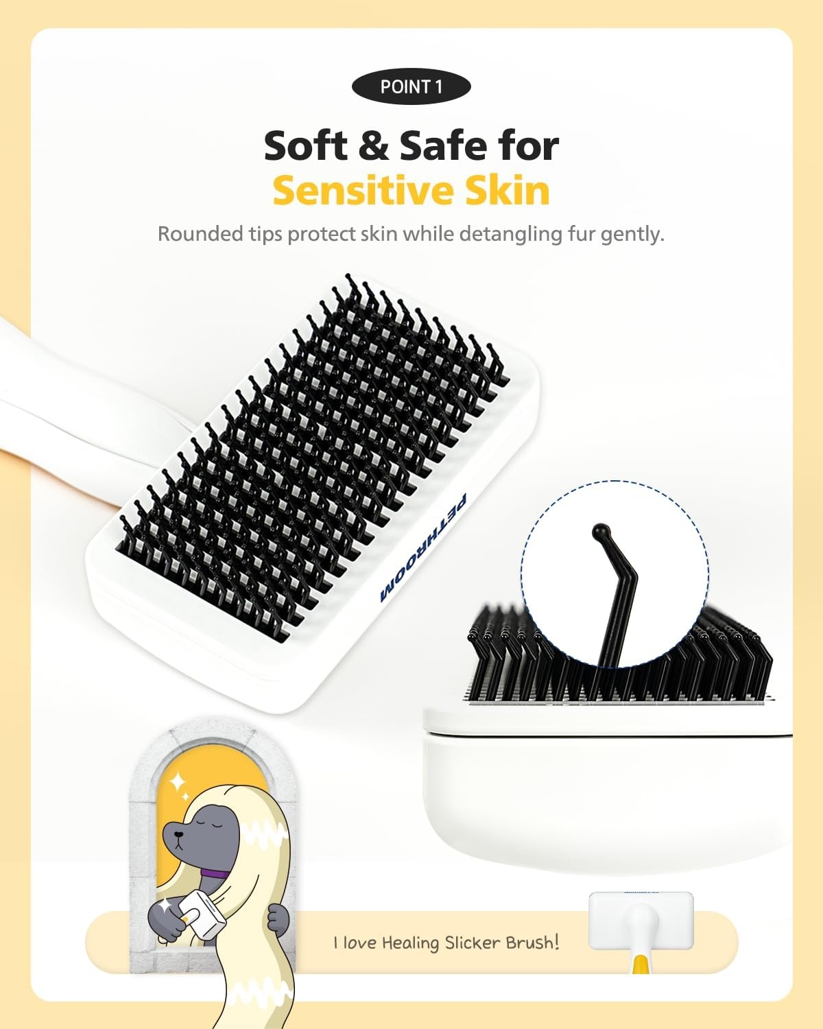 image:imagePETHROOM SelfCleaning Slicker Brush for Dogs amp Cats Gentle Grooming amp Deshedding Tool Removes Mats amp Tangles SkinFriendly Coated Tips OneTouch Hair Removal Button