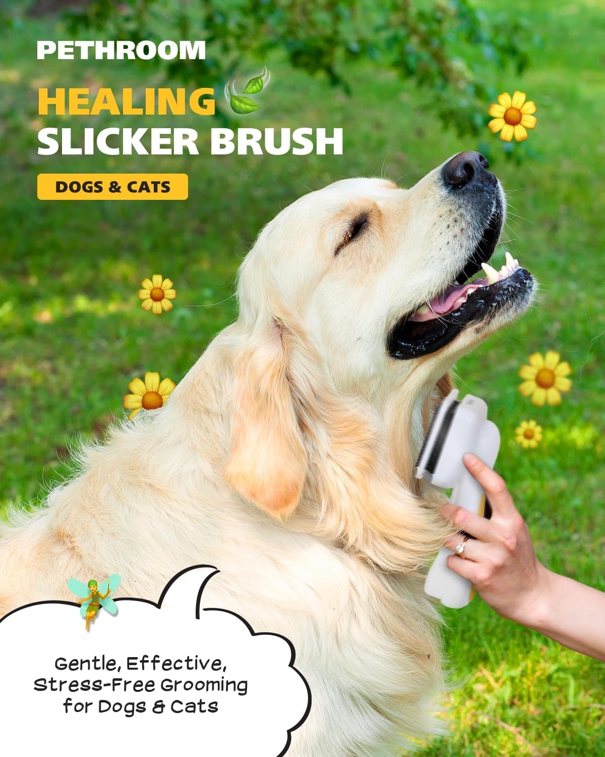 image:imagePETHROOM SelfCleaning Slicker Brush for Dogs amp Cats Gentle Grooming amp Deshedding Tool Removes Mats amp Tangles SkinFriendly Coated Tips OneTouch Hair Removal Button