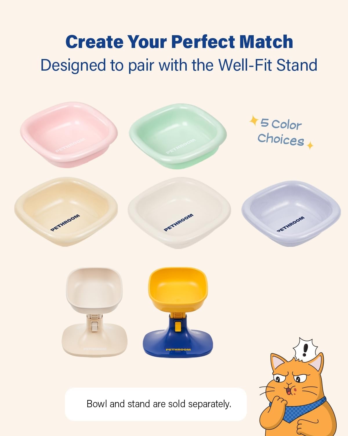 image:imagePETHROOM Well Fit Elevated Dog Bowl Stand Adjustable Height 4574 in with 022 Tilt Stable NonSlip Feeding Stand for Dogs amp Cats Bowl Not Included Yellow amp BluePink