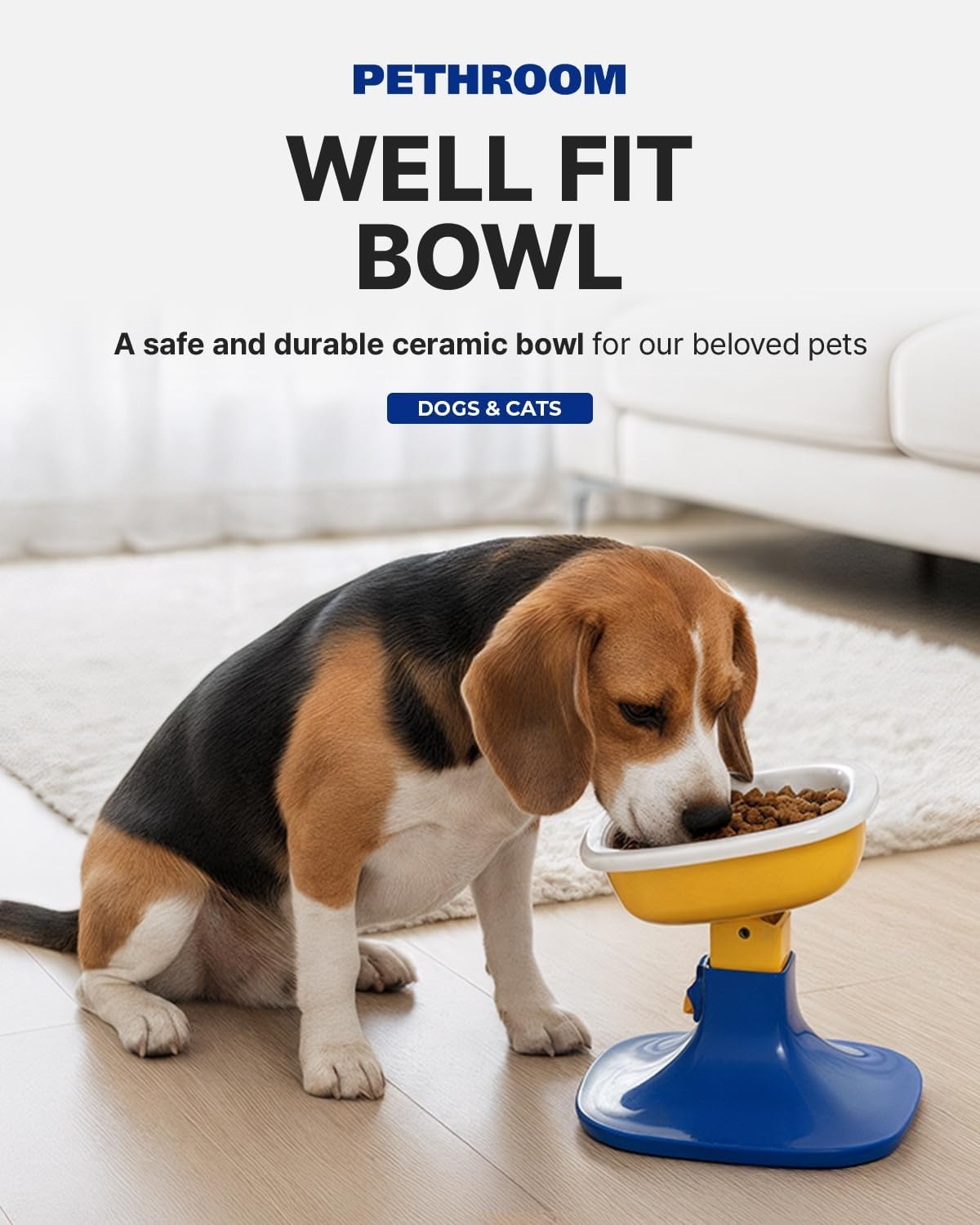 image:imagePETHROOM Well Fit Elevated Dog Bowl Stand Adjustable Height 4574 in with 022 Tilt Stable NonSlip Feeding Stand for Dogs amp Cats Bowl Not Included Yellow amp BluePink