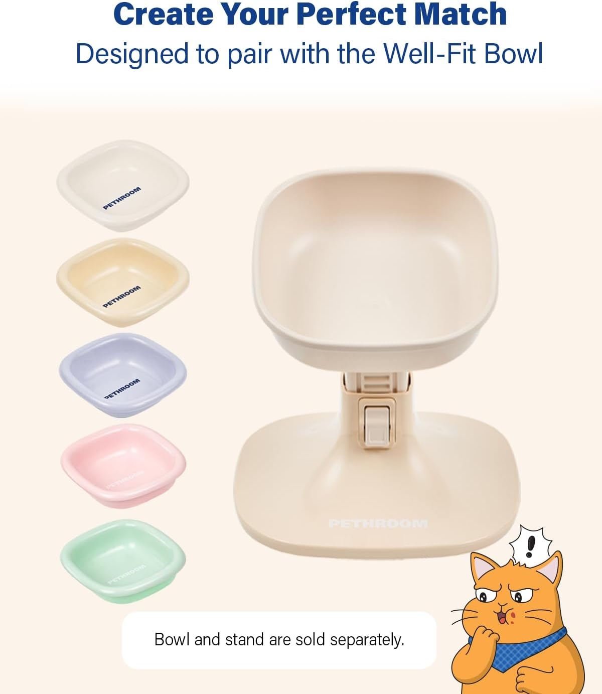 image:imagePETHROOM Well Fit Elevated Dog Bowl Stand Adjustable Height 4574 in with 022 Tilt Stable NonSlip Feeding Stand for Dogs amp Cats Bowl Not Included Yellow amp BlueBeige