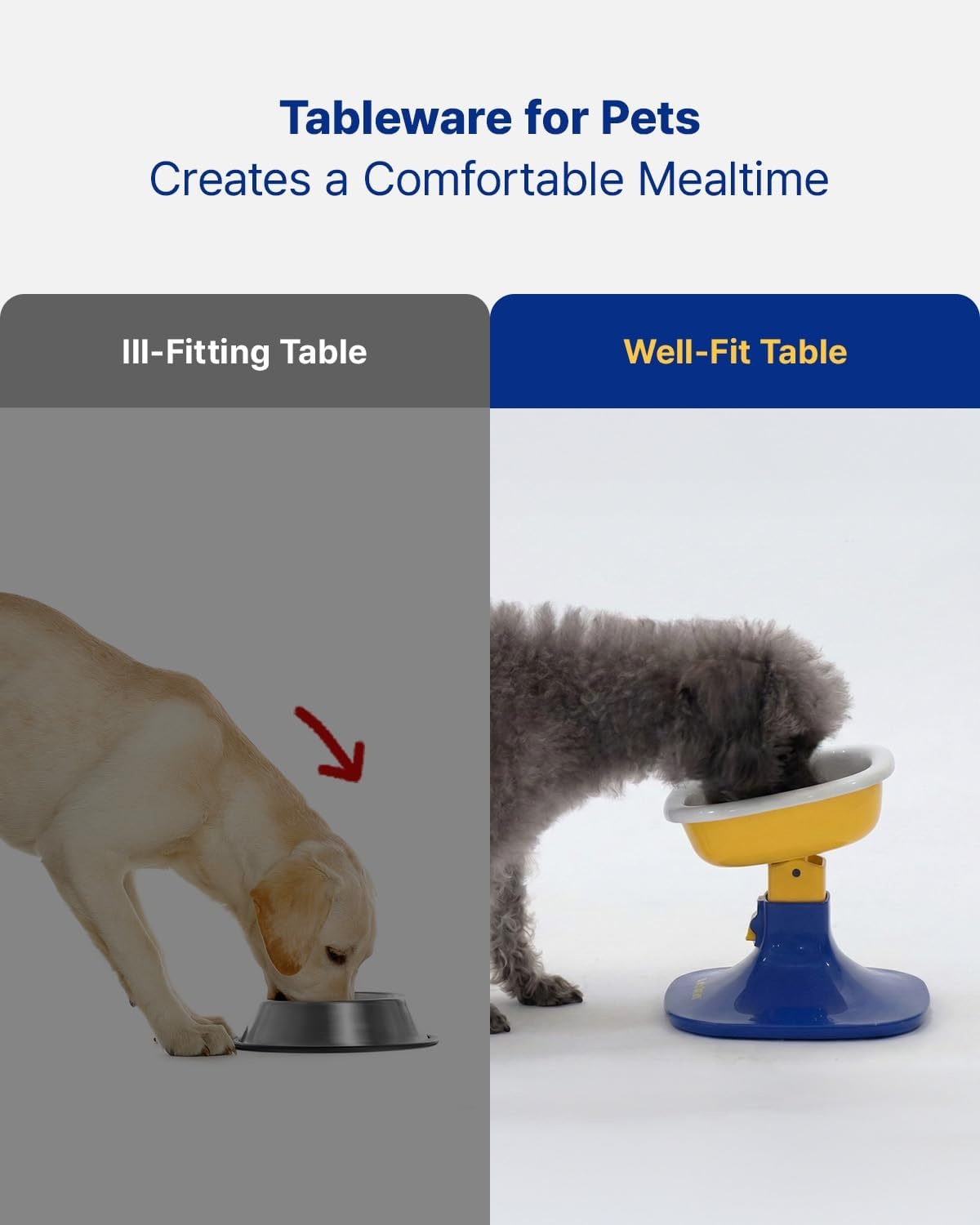 image:imagePETHROOM Well Fit Elevated Dog Bowl Stand Adjustable Height 4574 in with 022 Tilt Stable NonSlip Feeding Stand for Dogs amp Cats Bowl Not Included Yellow amp BlueBeige
