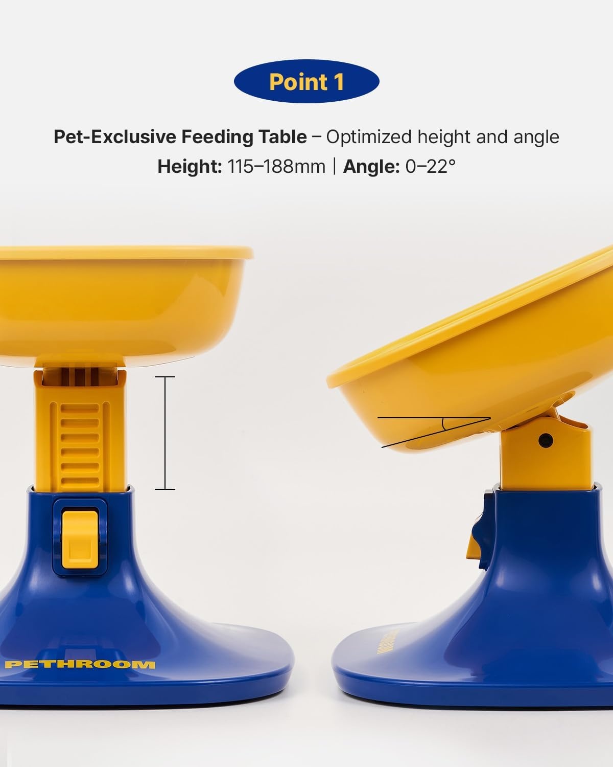 image:imagePETHROOM Well Fit Elevated Dog Bowl Stand Adjustable Height 4574 in with 022 Tilt Stable NonSlip Feeding Stand for Dogs amp Cats Bowl Not Included Yellow amp BlueBeige
