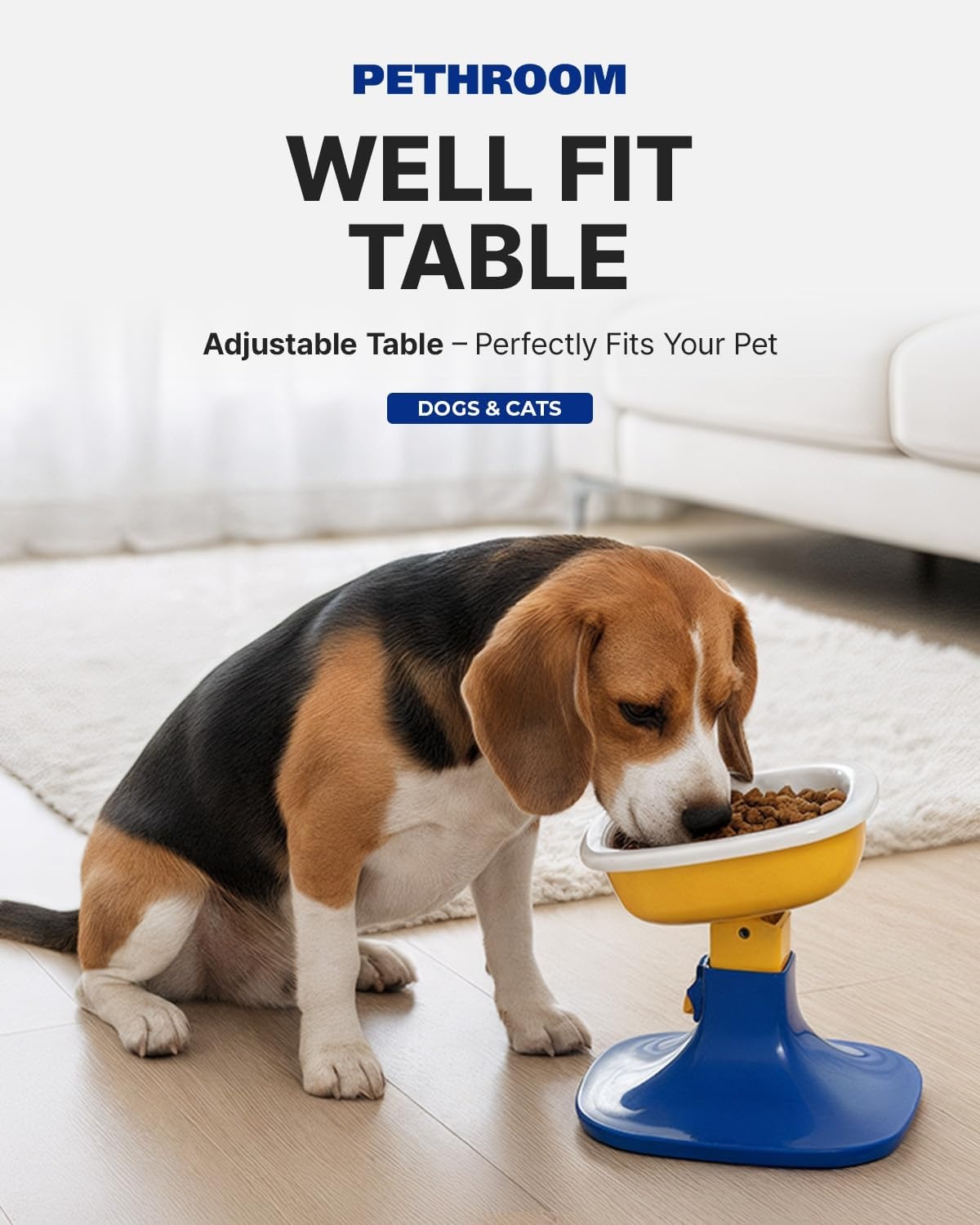 image:imagePETHROOM Well Fit Elevated Dog Bowl Stand Adjustable Height 4574 in with 022 Tilt Stable NonSlip Feeding Stand for Dogs amp Cats Bowl Not Included Yellow amp BlueBeige