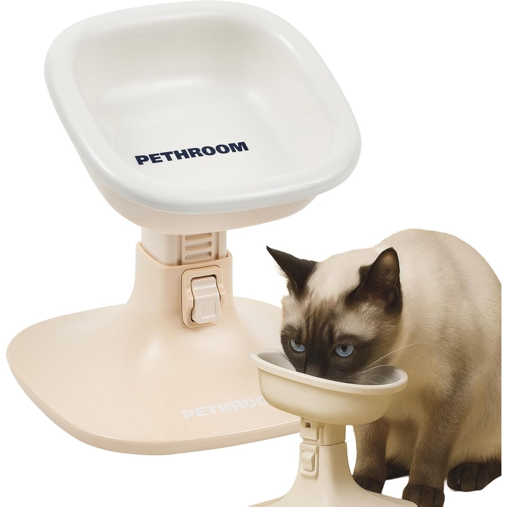 image:imagePETHROOM Well Fit Elevated Dog Bowl Stand Adjustable Height 4574 in with 022 Tilt Stable NonSlip Feeding Stand for Dogs amp Cats Bowl Not Included Yellow amp BlueBeige