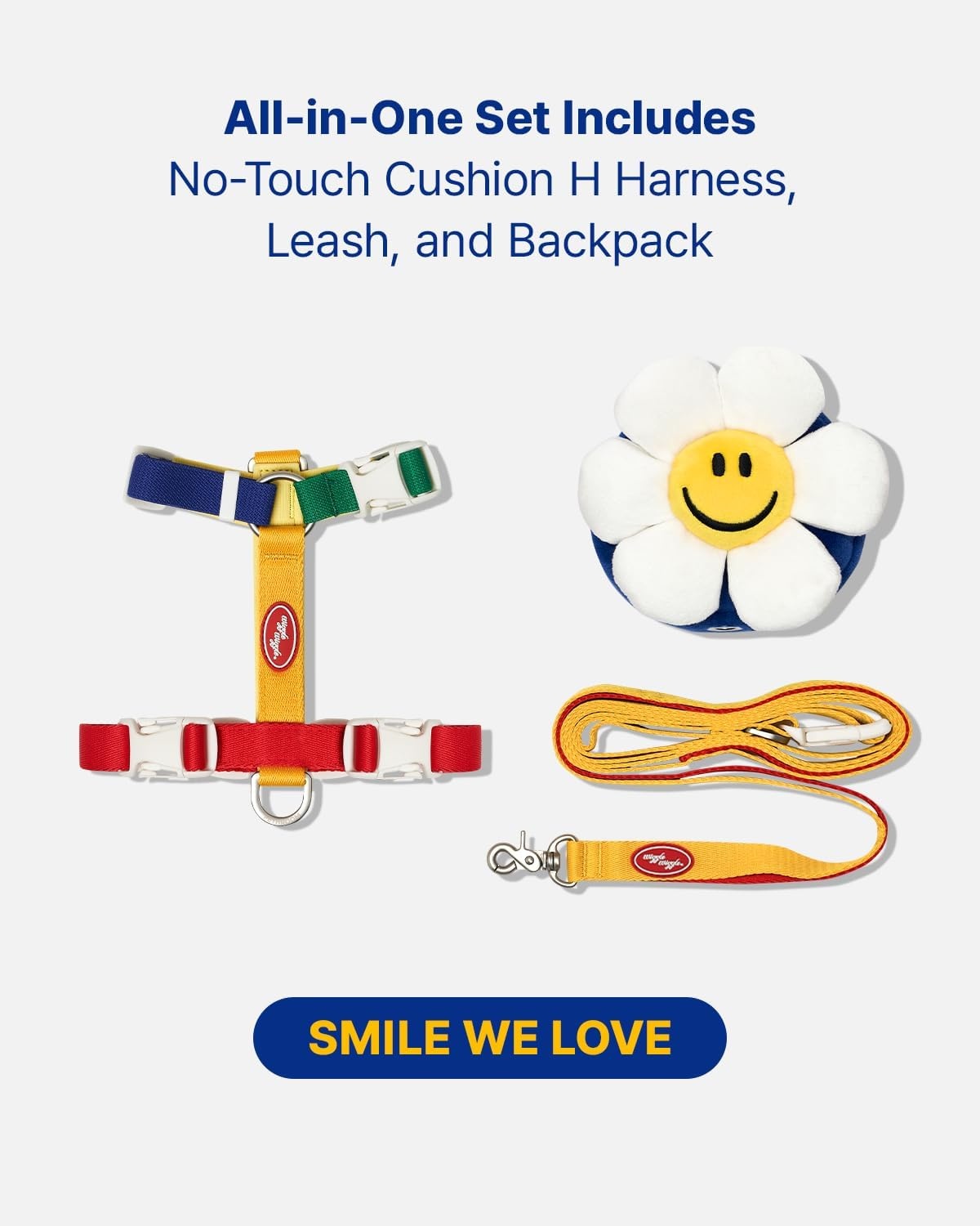 image:imagePETHROOM Wiggle Wiggle Smile We Love Dog Backpack Harness with Leash Cute FlowerShaped Mini Backpack NoPull Adjustable Harness for Small Medium Dogs Ideal for Travel Camping amp Hiking LargeSmile We Love