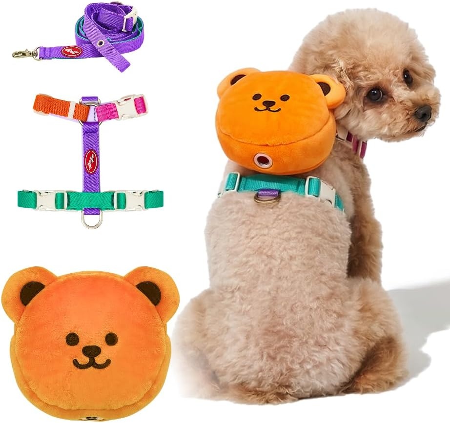 image:imagePETHROOM Wiggle Wiggle Smile We Love Dog Backpack Harness with Leash Cute FlowerShaped Mini Backpack NoPull Adjustable Harness for Small Medium Dogs Ideal for Travel Camping amp Hiking LargeWiggle Bear