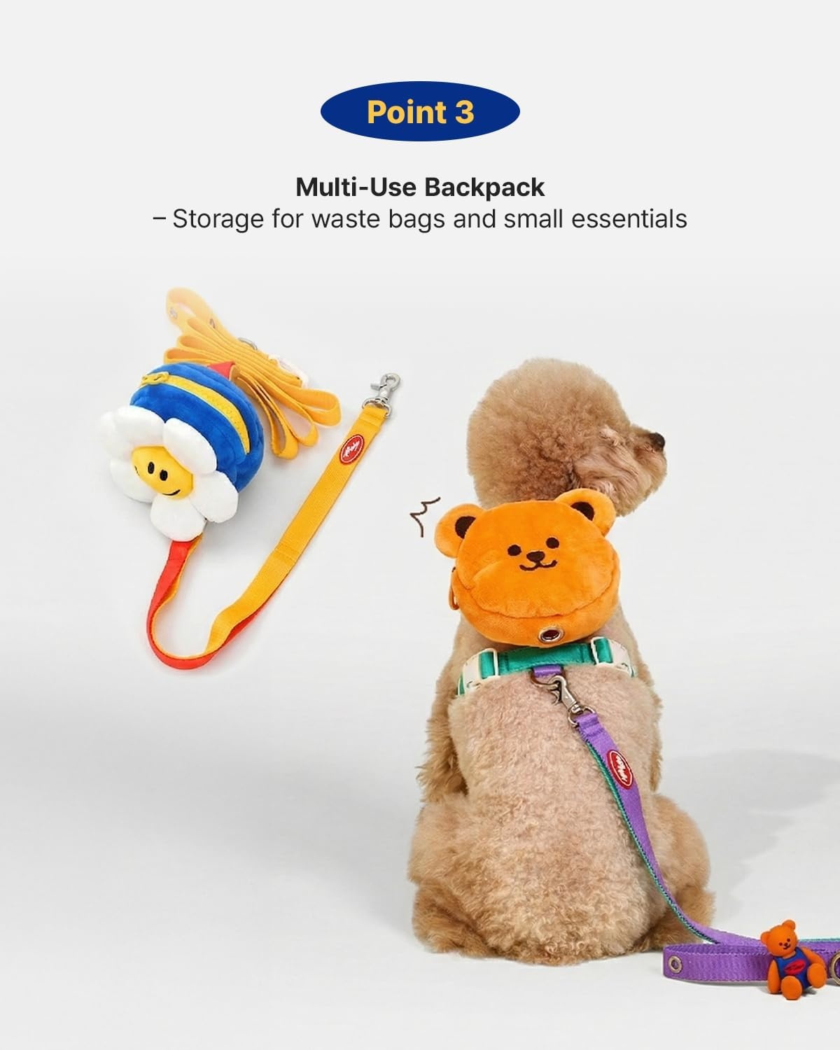 image:imagePETHROOM Wiggle Wiggle Smile We Love Dog Backpack Harness with Leash Cute FlowerShaped Mini Backpack NoPull Adjustable Harness for Small Medium Dogs Ideal for Travel Camping amp Hiking LargeWiggle Bear