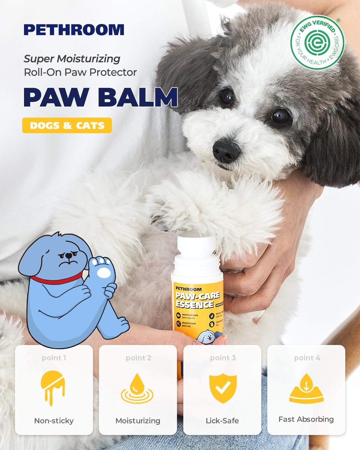 image:imagePETHROOM Rollon Paw Balm for Cats amp Dogs LickSafe Super Moisturizing Paw Protector Soothing Protection from Hot Pavement Easy to Apply Quick Drying NonSticky NonStaining 287 floz