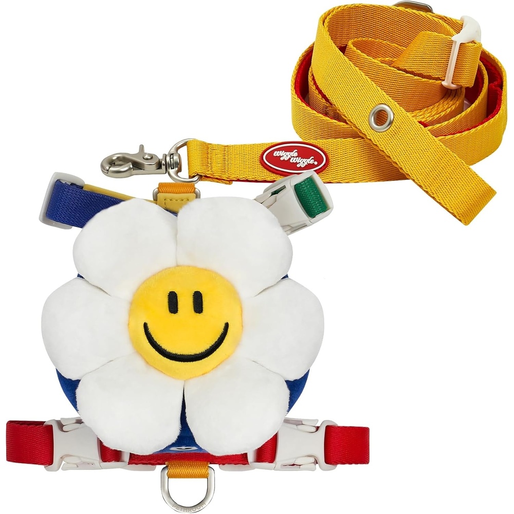 image:imagePETHROOM Wiggle Wiggle Smile We Love Dog Backpack Harness with Leash Cute FlowerShaped Mini Backpack NoPull Adjustable Harness for Small Medium Dogs Ideal for Travel Camping amp Hiking LargeSmile We Love