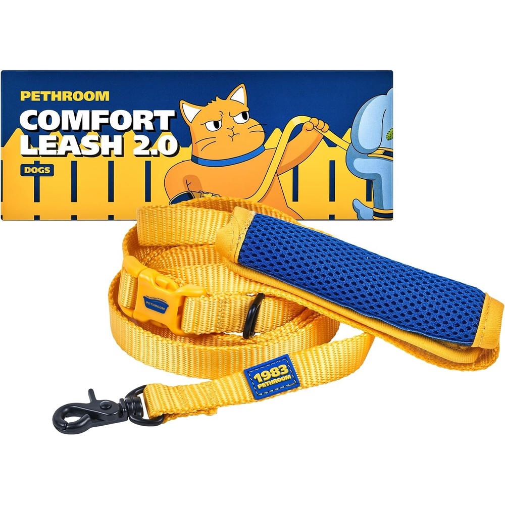 image:imagePETHROOM Comfort Leash 20 Pet Leash 6FT Adjustable TripleWebbing 3D Mesh Soft Handle 360 AntiTangle Secure Walking Quick Stops Lightweight Up to 44 lbs Yellow Blue